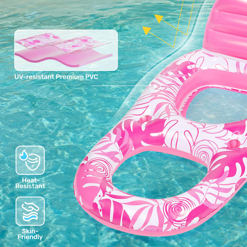 Chaise de piscine gonflable avec repose-pieds, Rose/Blanc