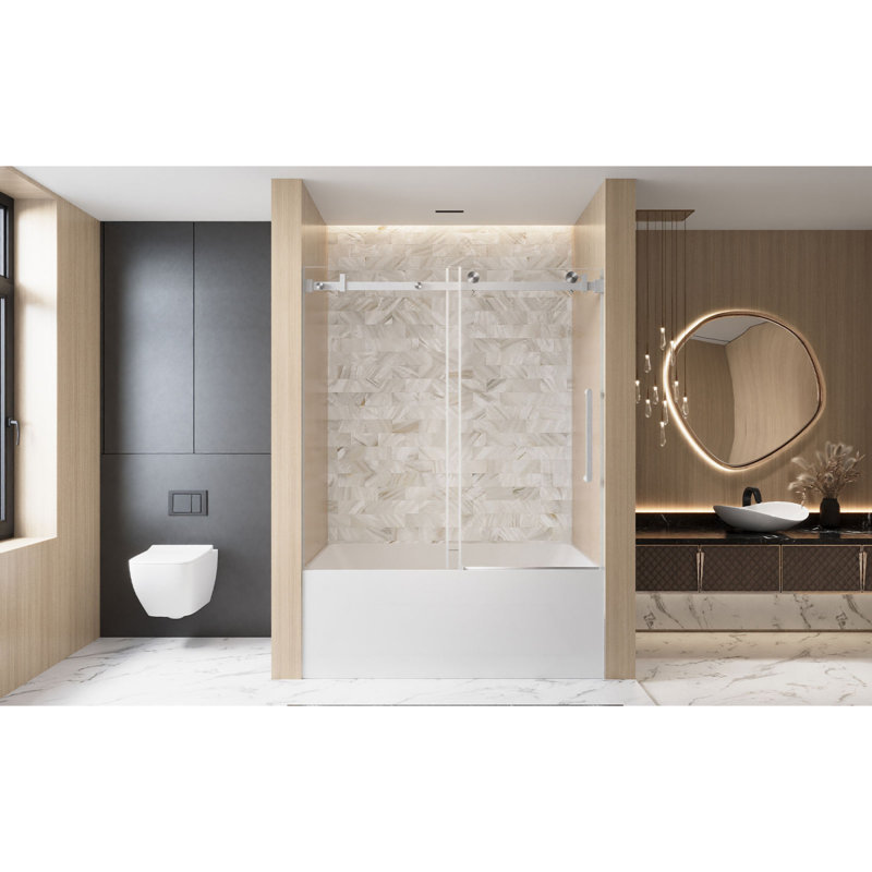 Portes de douche et de baignoire sans cadre modernes, verre de 6 mm, nickel brossé coulissant