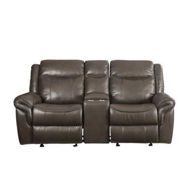 Lydia Brown Leather Aire Motion Loveseat W/USB & Console