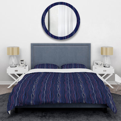 Motif à rayures bleues - Ensemble de housse de couette abstrait - Microfibre de polyester