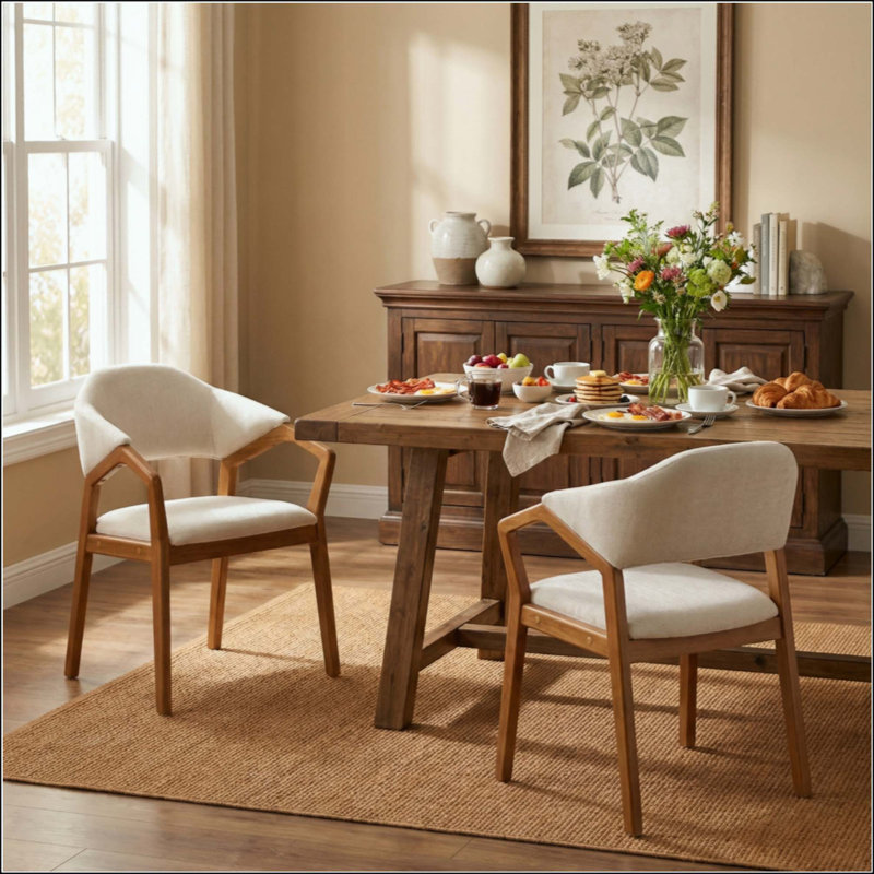 Ensemble de 2 chaises de salle à manger d'intérieur, fauteuil rembourré en chenille avec structure robuste, capacité de 300 lb, dossier incurvé ergonomique