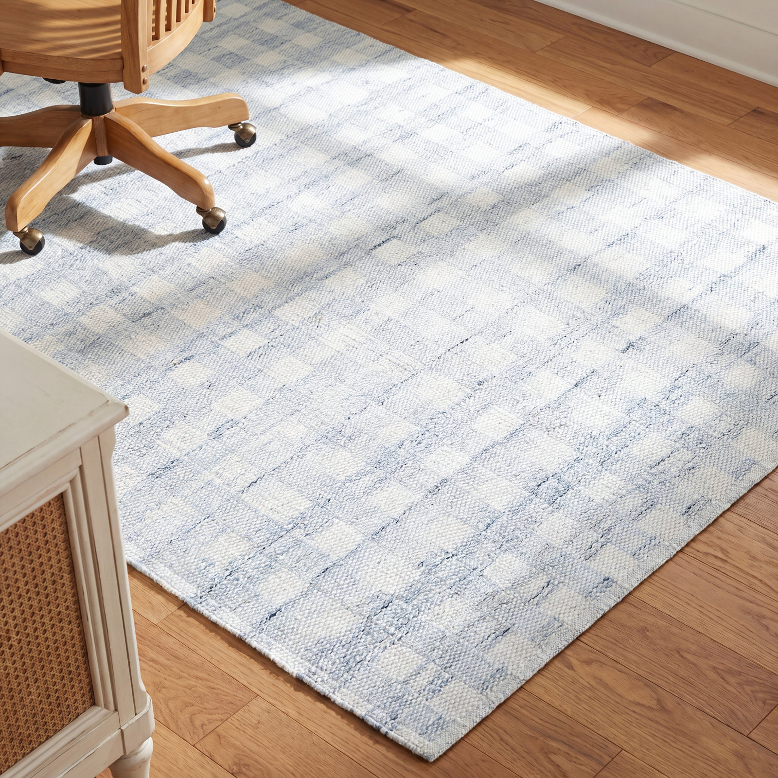 Lavande Plaid Wool Area Rug in Gray, Rectangle 8' x 10'