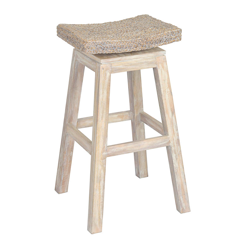 Geneieve Swivel Counter Stool with Solid Wood Frame, White, Bar Stool (30" Seat Height)