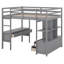Lit mezzanine double avec bureau intégré, lit mezzanine peu encombrant avec deux tiroirs, tablettes et tiroirs de rangement, lit mezzanine pour enfants adolescents