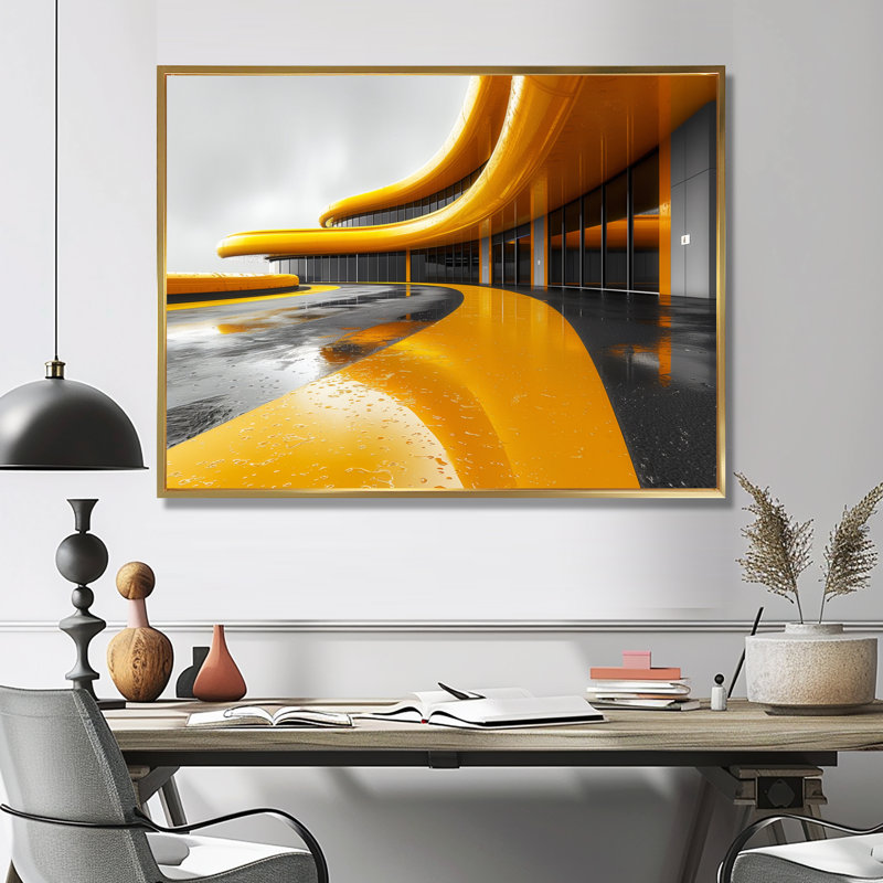 «Yellow Grey Turbocharged Thrills», art mural «Casinos / Race Tracks», Toile avec cadre flottant or