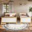 Lit superposé simple au-dessus de grand lit simple avec tiroirs de rangement, lit superposé pour enfant en bois massif avec lattes, conception convertible, blanc et naturel
