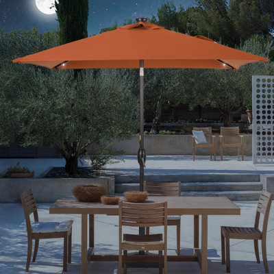 Parasol de marché carré d'extérieur à DEL de 6,5 pi avec bouton-poussoir inclinable pour terrasse Rimmel