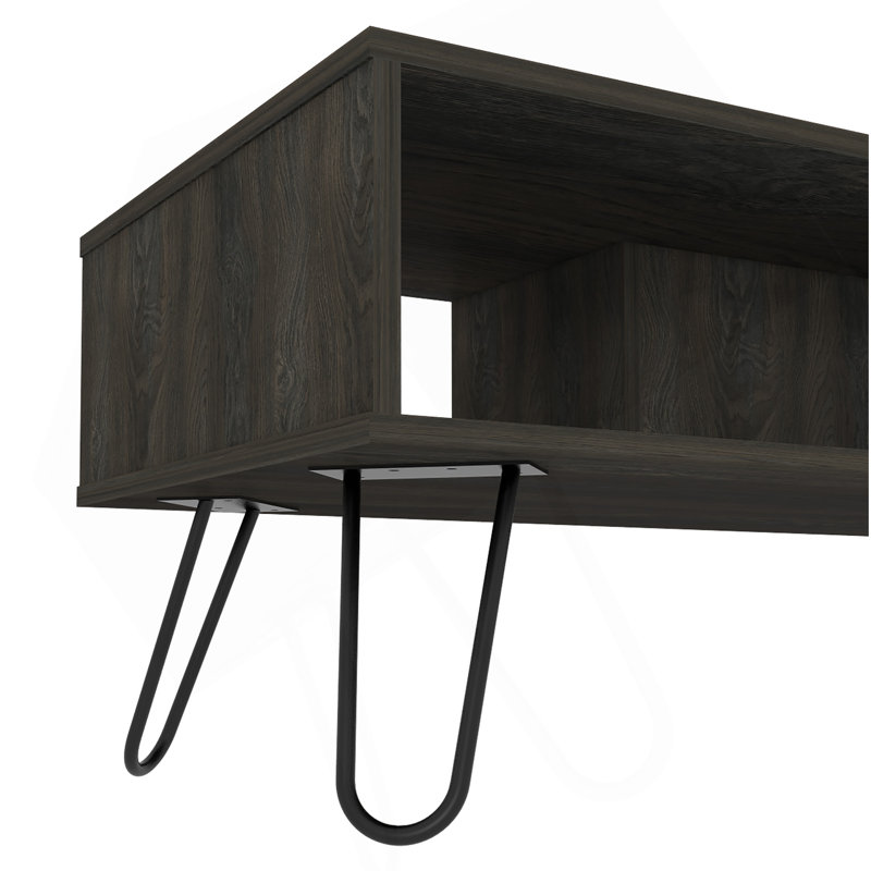 Table basse, quatre pieds, deux tablettes, espresso