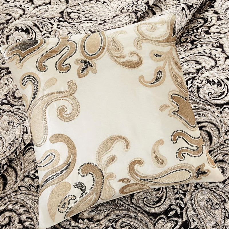 Édredon noir très grand / très grand avec coussins décoratifs - Revêtement en microfibre à motif classique rembourré de coton pour plus de douceur