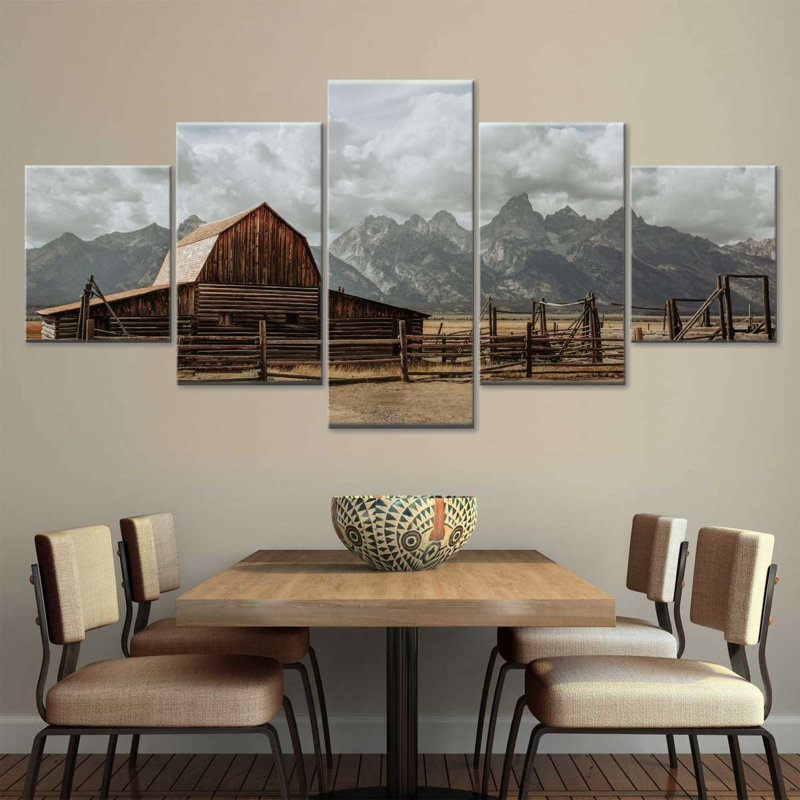 Grange Moulton Barn sur toile, 5 pièces, H 30 po x l 68 po x P 1 po