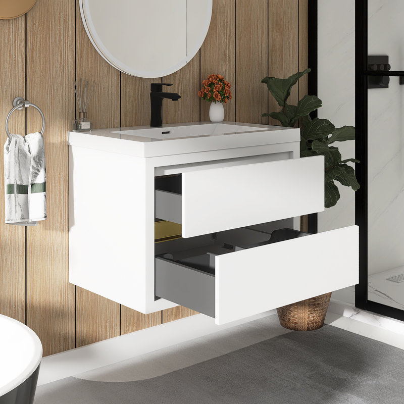 30" Wall-Mounted Bathroom Vanity With Sink, White