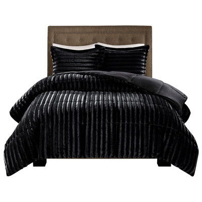 Faux Fur Comforter Full/Queen - Black, Soft & Comfortable Black Full/Queen, Cozy Stylish