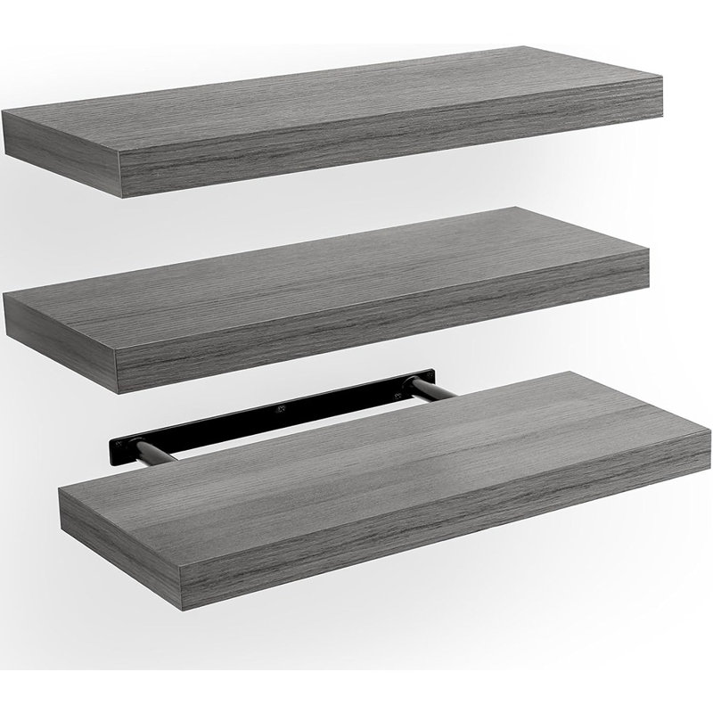 Floating Shelves, Wall Shelves For Bathroom/Living Room/Bedroom/Kitchen Decor, Grey Shelves With Invisible Brackets Set Of 3