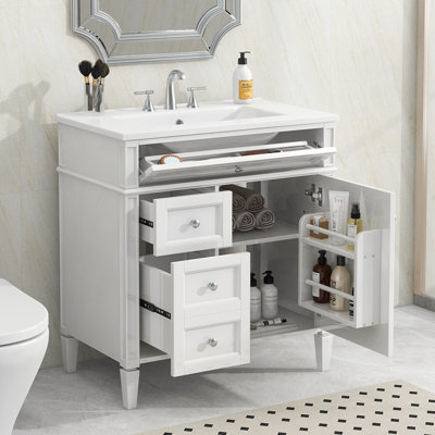 30'' Bathroom Vanity with Top Sink, Modern Bathroom Storage Cabinet with 2 Drawers and a Tip-out Drawer
