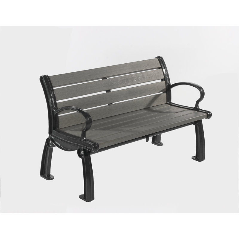 Banc de parc en plastique recyclé Heritage, 4 pi, Noir, Gris