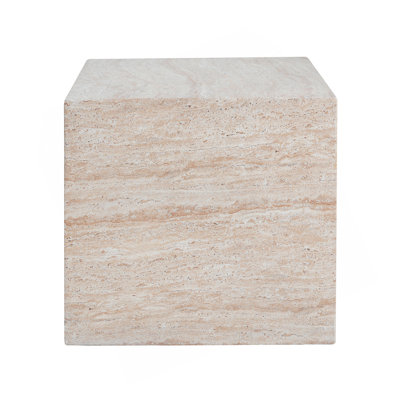Outdoor Indoor Square Lightweight Concrete Side Table With Travertine Finish For Versatile Modern Use.