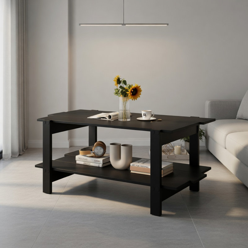 Table basse à 2 niveaux avec tablette de rangement ouverte Hommoo