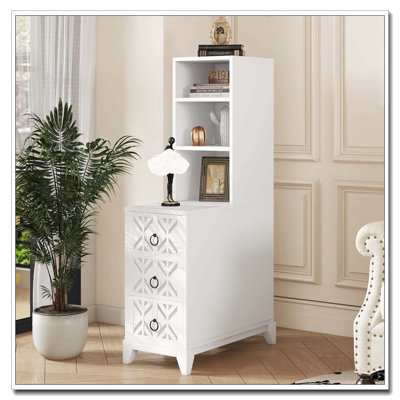 End Table with 3 Drawers, Corner Table with 2 Open Shelves, Tall Side Table for Bedroom and Corner
