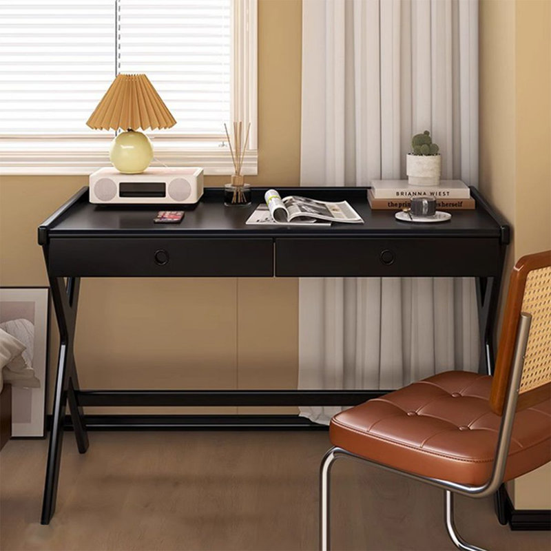 Bureau moderne et simple en bois massif avec tiroirs, H 30,71 po x l 47,24 po x P 23,62 po, Noir