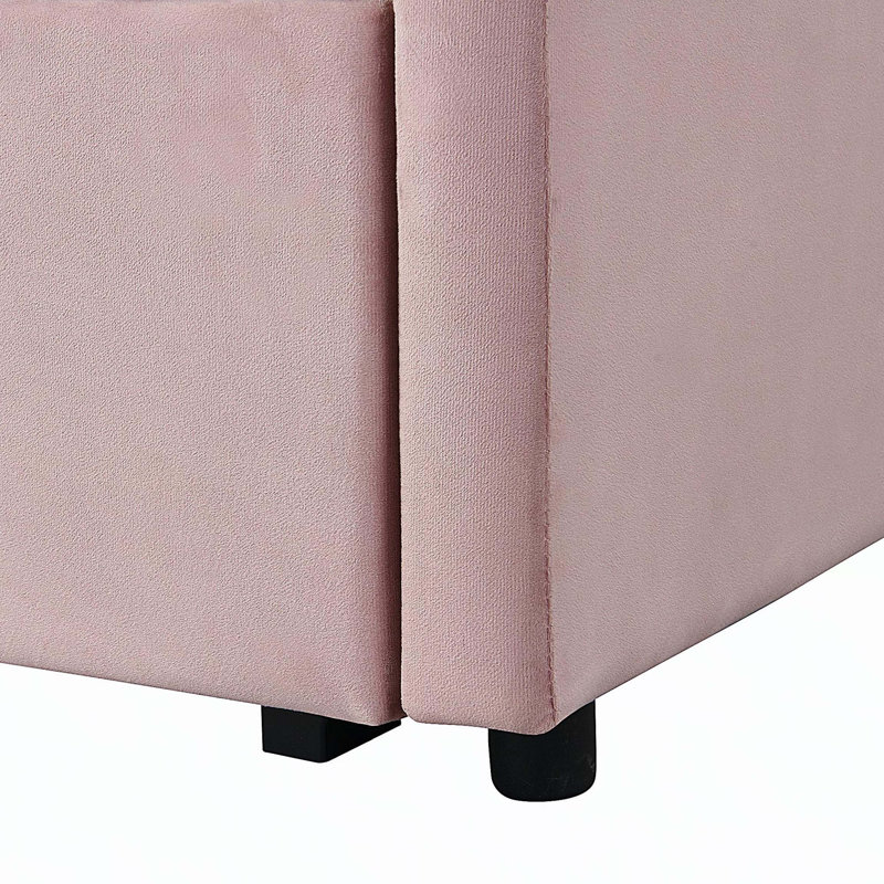 Lit de jour simple tapissier avec couchette escamotable, rose, Pink