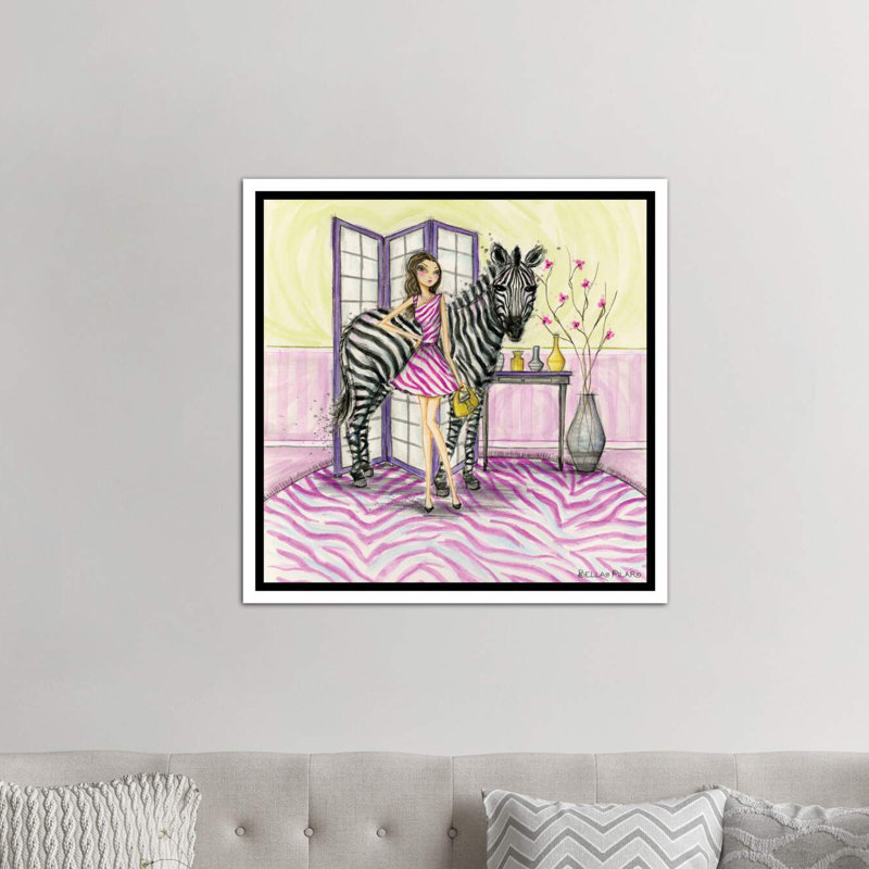 Zoe et zèbre art, H 18 po x l 18 po x P 1,5 po, Toile blanche encadrée