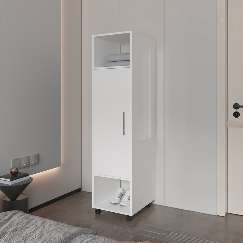 Armoire Summit en mélamine avec miroir, porte et rangement ouvert, Blanc