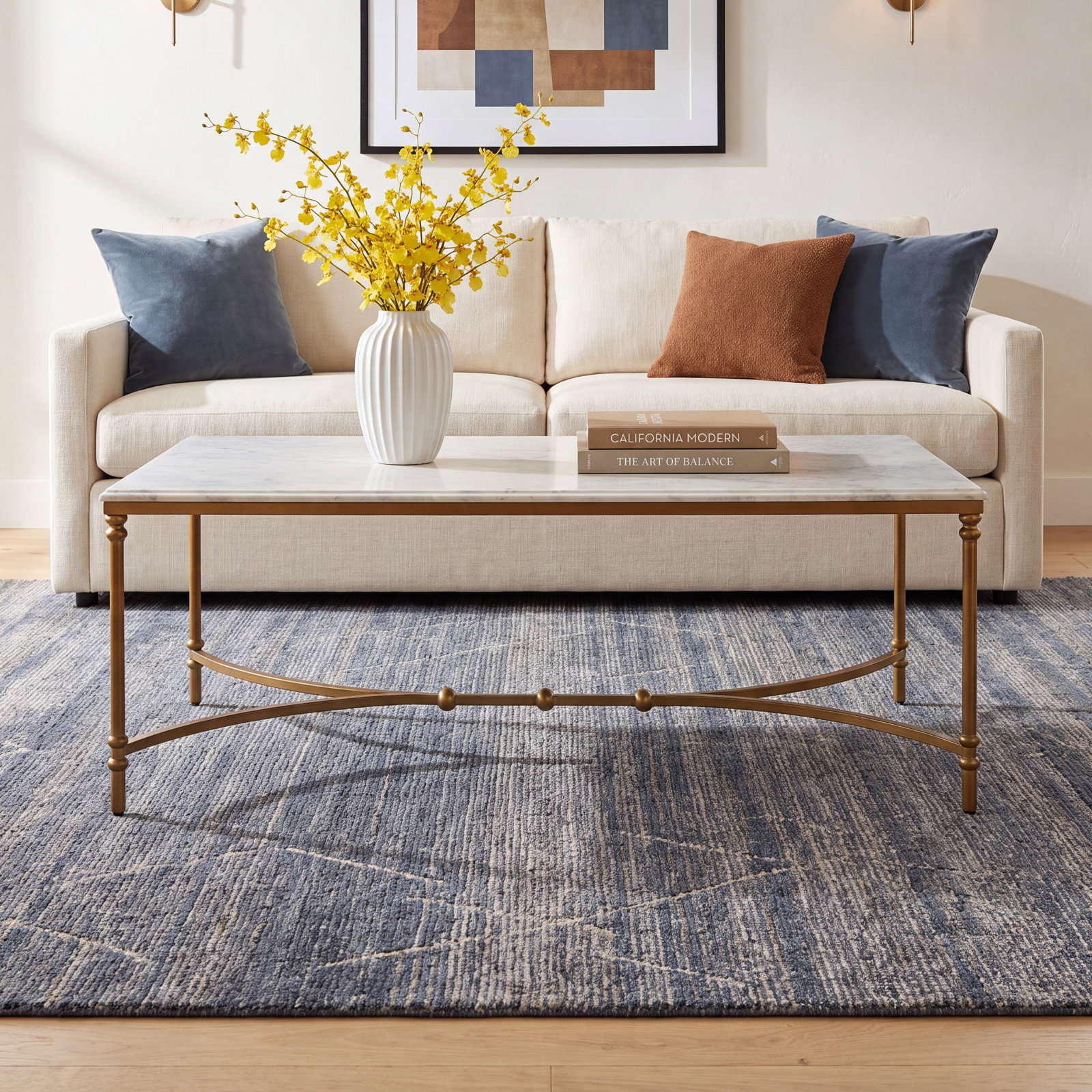 Timmons 48" Genuine Marble Coffee Table, Gold
