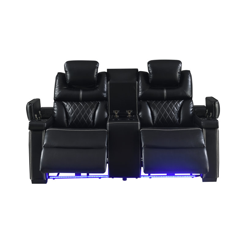 Ensemble de salon en cuir 3 pièces Akheelesh, 2 Pcs: Sofa, Loveseat, Noir