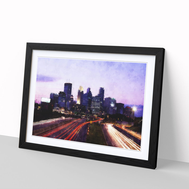 Minneapolis Skyline at Dusk - Picture Frame Graphic Art Print, 62cm H x 87cm W x 2cm D, Black Framed