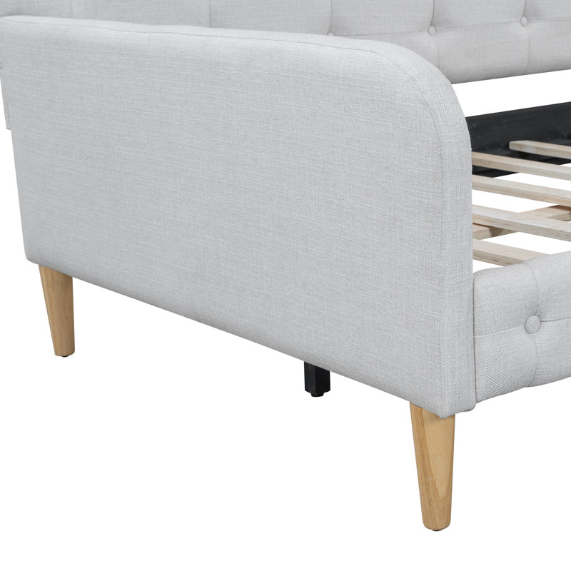Beige Twin Upholstered Daybed Adjustable Backrest Heavy Duty Frame, Gray, Twin