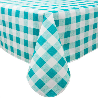 Nappe à carreaux en vinyle avec envers en flanelle, 60 po x 102 po, rectangle blanc sarcelle