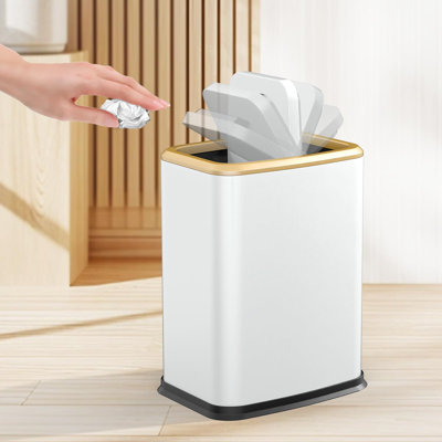 Poubelle de salle de bain 2,1 gallons avec couvercle pivotant, petite poubelle en acier inoxydable antirouille pour les espaces étroits et le côté de la toilette, corbeille anti-odeurs à l'épreuve des chiens pour chambre / bureau, blanc