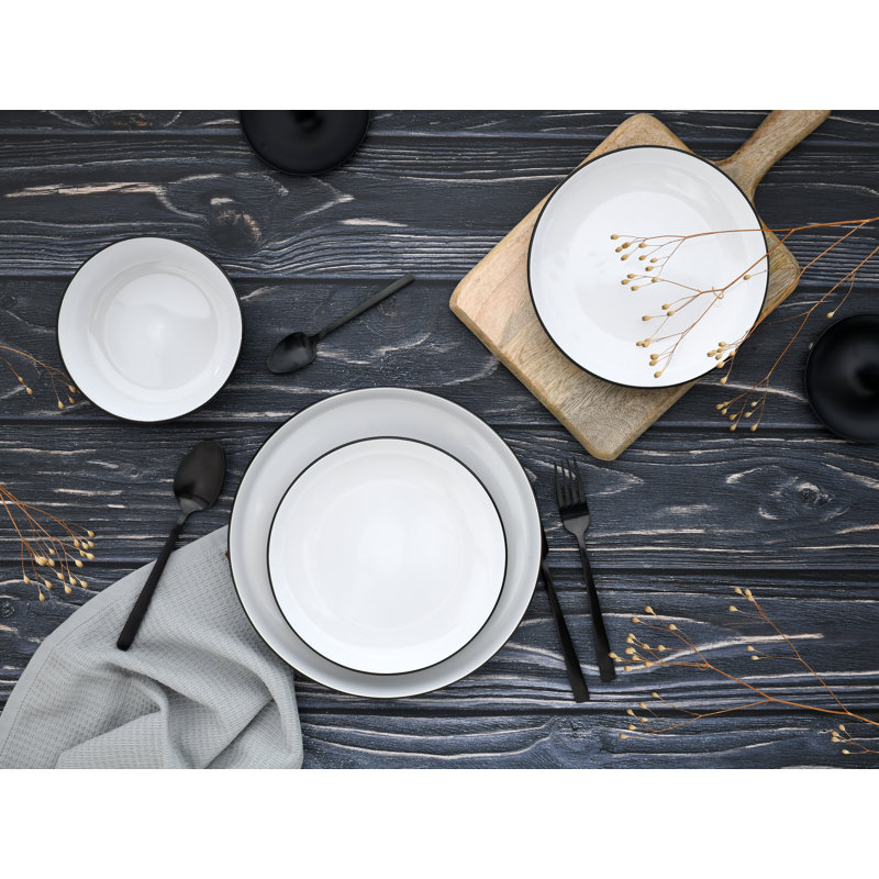 Nordic Cool Black Stoneware Dinnerware Set 12 Piece - Service for 4