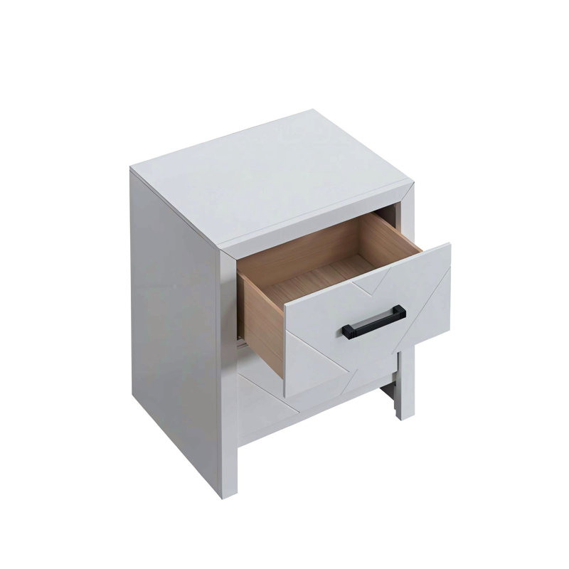 Table de chevet 2 tiroirs pour chambre à coucher, Blanc
