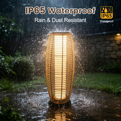 Tall Woven Rattan Solar Floor Lantern, IP65 Waterproof Ambient Outdoor Light, Solar & USB Dual Charging, 1012H Runtime, Freestanding Decor Lamp for Patio Backyard Garden Porch