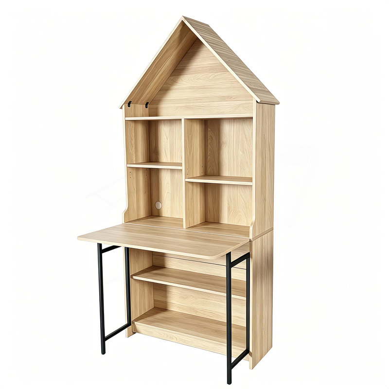 Bureau escamotable pliable avec tablettes de rangement et structure en fer