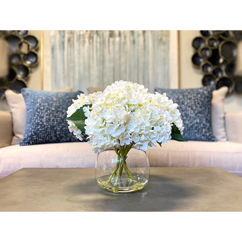 Hydrangea Bouquet In Bubble Glass Vase, White