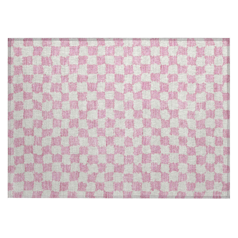 Machine Washable Indoor/Outdoor Xhevrie Pink Rug, Rectangle 1'8" x 2'6"