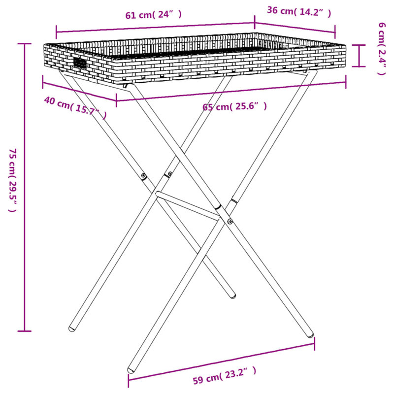 Airliah 65cm Rectangular Portable Folding Table, Black