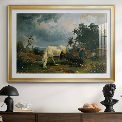 Horses at Pasture before a Storm-Friedrich Gauermann-Framed Print with Mat and glass-c. mid-19th Century