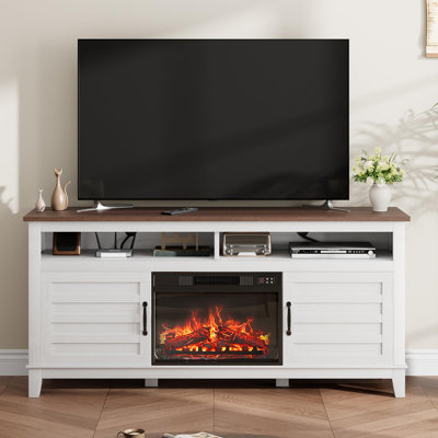 Meuble télé 63 po avec insert électrique 23 po, 8 compartiments de rangement et tablettes réglables Farmhouse