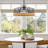16" Farmhouse Pendant Chandelier + Wire Cage Shade, Brown Wicker Accents + Black Finish-399641850