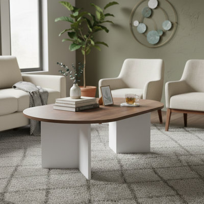 Table basse moderne, noyer et blanc, 120 x 40 x 60 cm, 100% panneau de particules enduit de mélamine, épaisseur: 0 cm, et design fonctionnel pour le salon, meubles de fantaisie élégants
