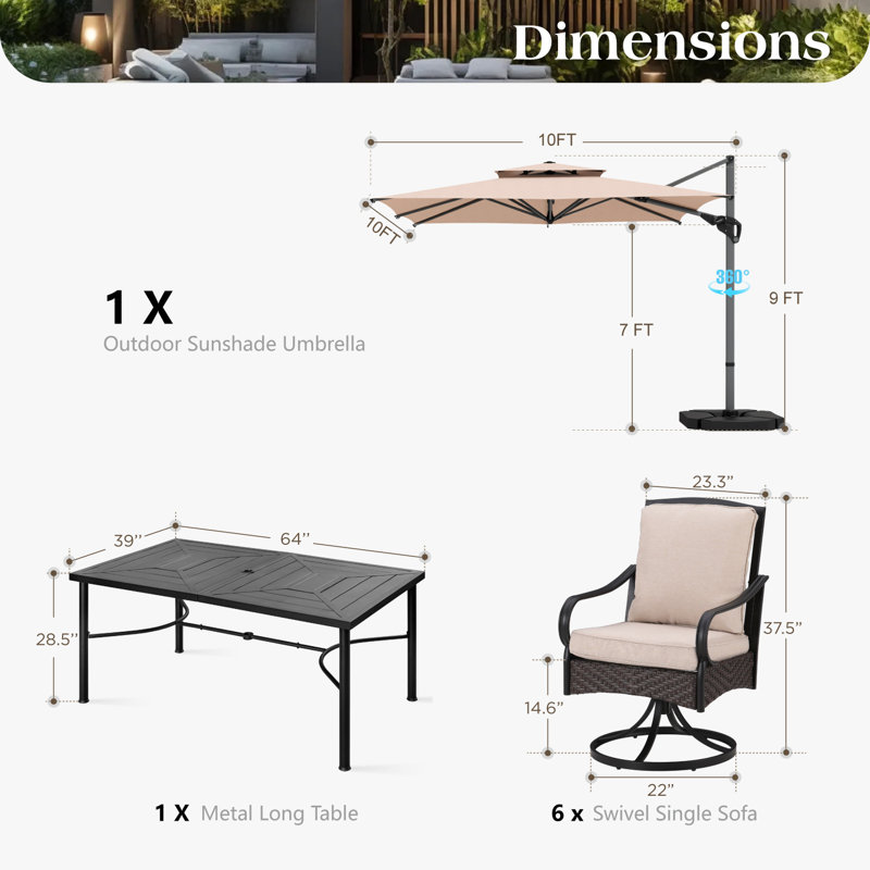 13-person outdoor patio furniture sets , 28.5" H x 64" L x 39" D