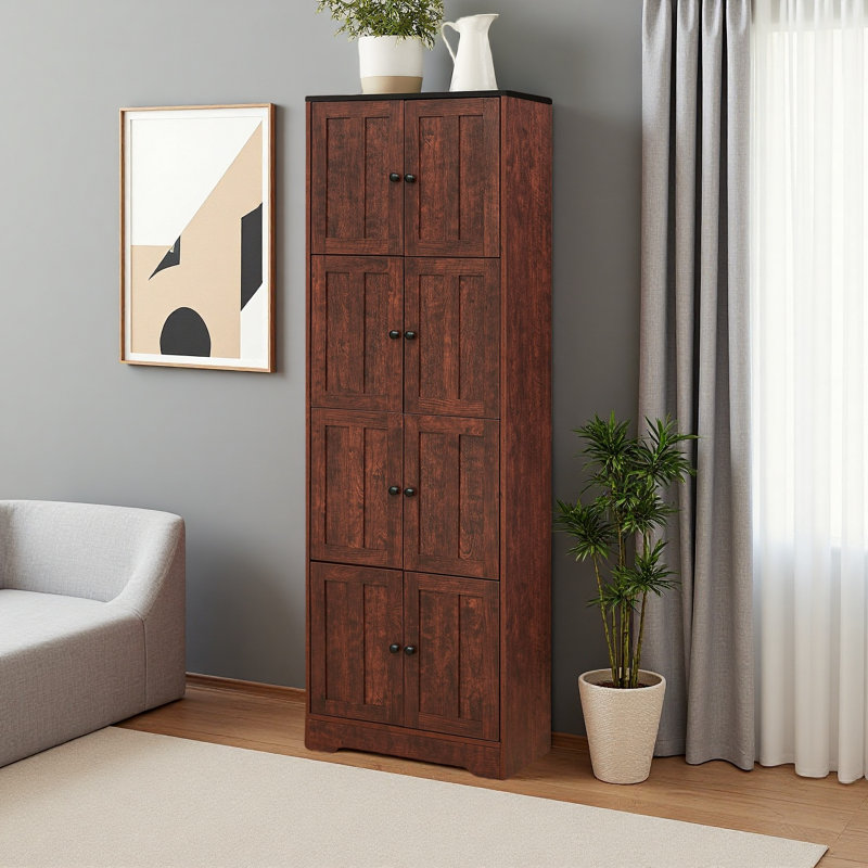 Grande armoire de rangement avec 8 portes et 4 tablettes, armoire de rangement murale pour salon, cuisine, bureau, chambre à coucher, salle de bain
