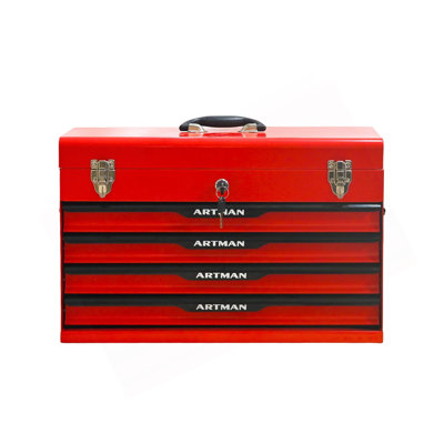 Boîte à outils portative en acier de 20 pouces avec tiroirs - Organisateur de boîte de rangement pour outils avec dispositif de fermeture à verrou en métal - Armoire de rangement pour outils thermolaquée (ROUGE)