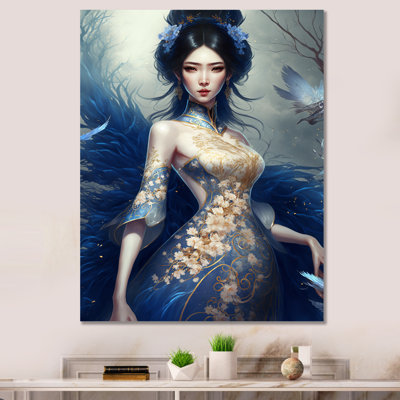 Winston Porter Chaysen Japanese Anime Woman With Blue Dress On Canvas Print