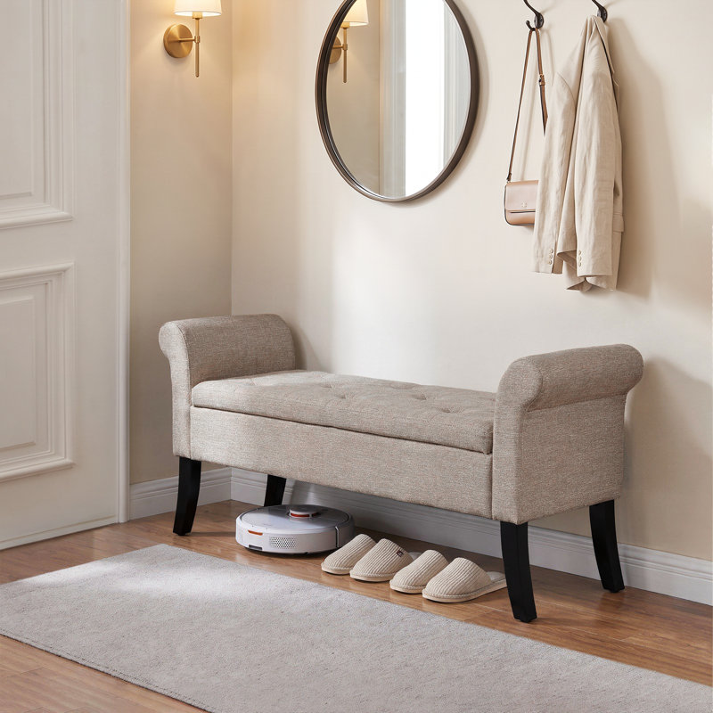 Banc rembourré avec repose-pieds, repose-pieds moderne en coton et lin, tabouret rectangulaire pour la chambre à coucher du salon