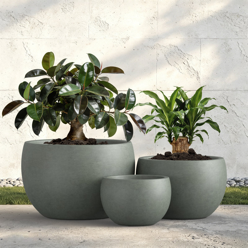 Pot à fleurs en béton 3 pièces Gibson, Gris vert