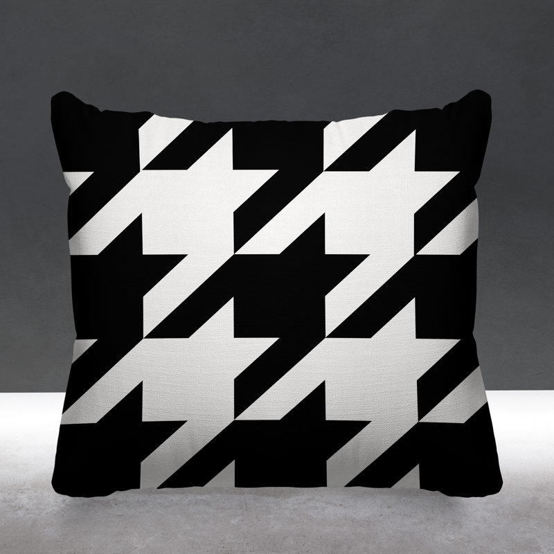 Housse et insert de coussin carré d'extérieur Easton Houndstooth, L 15 po x H 15 po, Noir